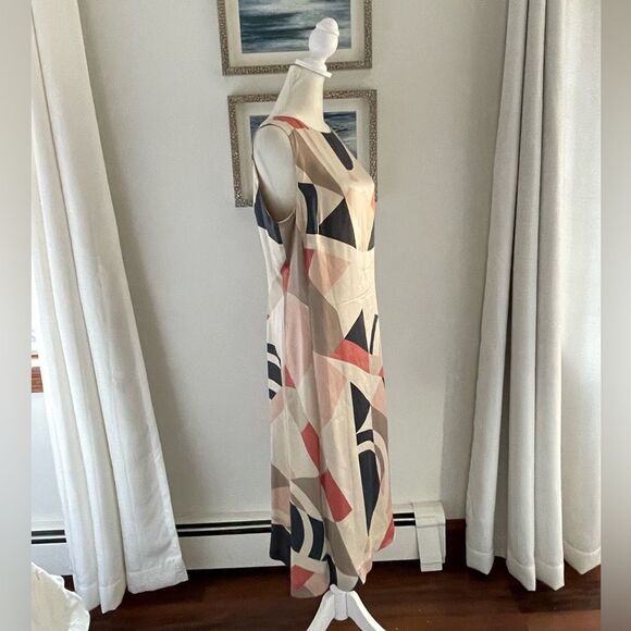 Adrienne Vittadini 100% silk abstract print midi sheath dress size 8 - Picture 2 of 10